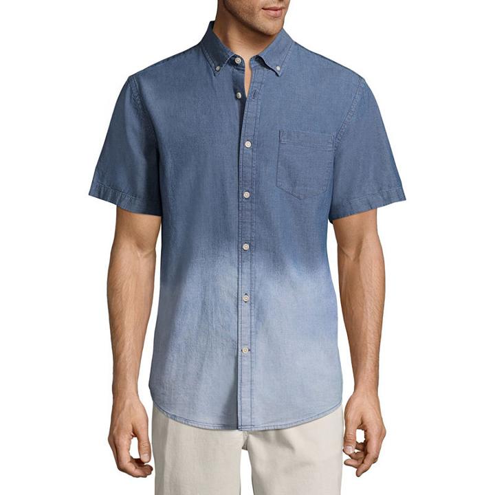 St. John's Bay Short Sleeve Ombre Button-front Shirt-slim