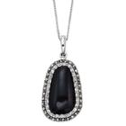 Genuine Onyx And Marcasite Sterling Silver Pendant Necklace