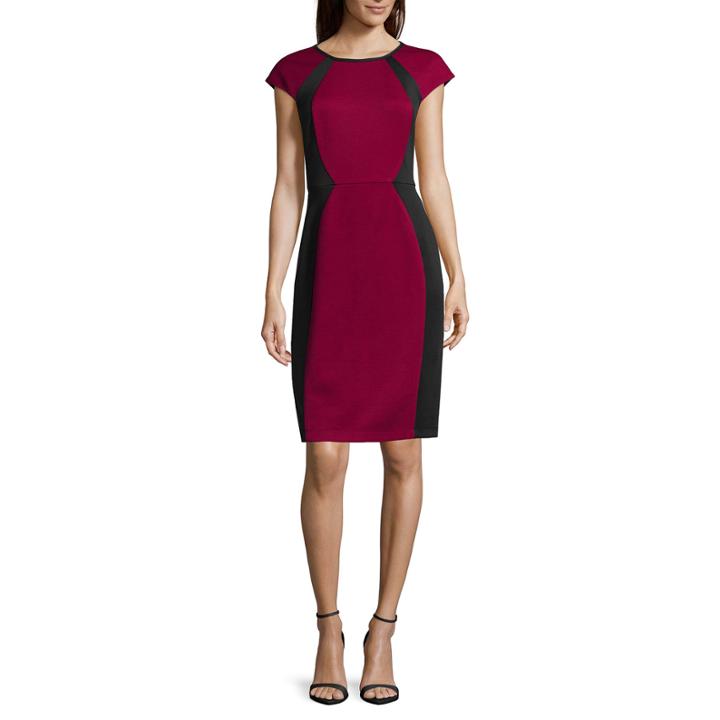 Rn Studio By Ronni Nicole Cap-sleeve Colorblock Textured Sheath Dress - Petite