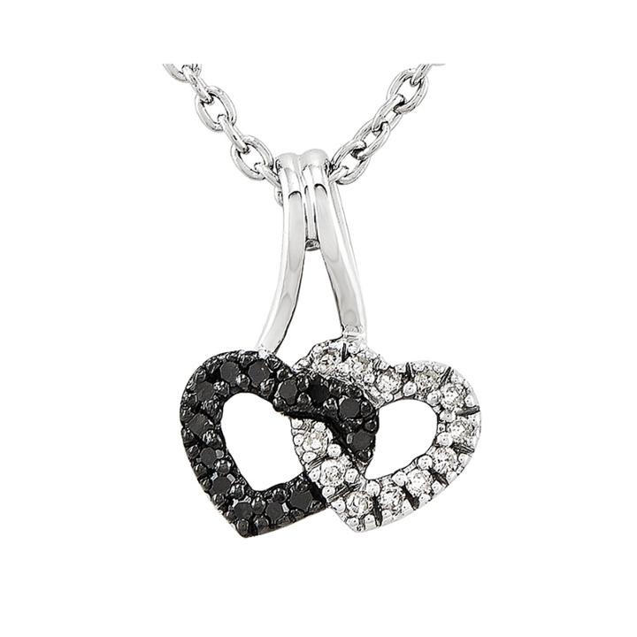1/8 Ct. T.w. White And Color-enhanced Black Diamond Sterling Double Heart Pendant Necklace