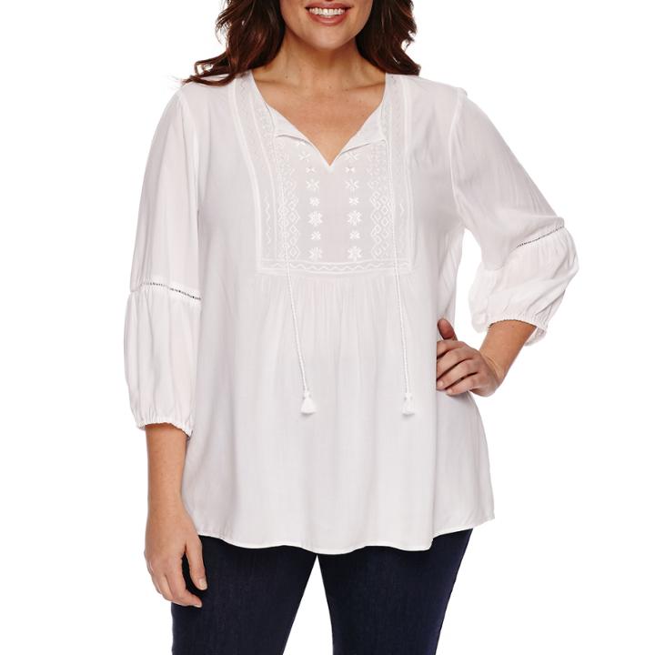 St. John's Bay 3/4 Sleeve Scoop Neck Woven Blouse-plus