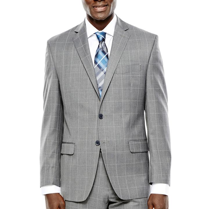 Collection By Michael Strahan Gray Windowpane Suit Jacket - Classic Fit