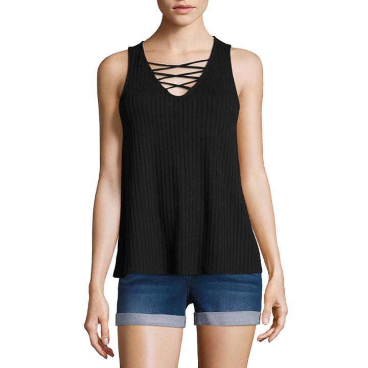 Arizona Lace Up Tank Top-juniors