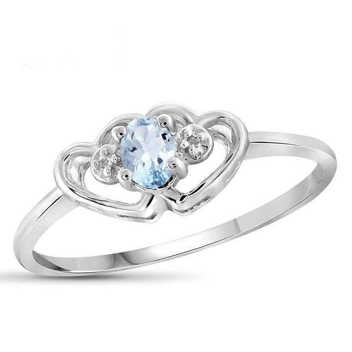Womens Diamond Accent Aquamarine Blue Sterling Silver Heart Delicate Ring
