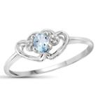 Womens Diamond Accent Aquamarine Blue Sterling Silver Heart Delicate Ring