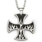 Mens Flame Iron Cross Pendant Necklace Stainless Steel