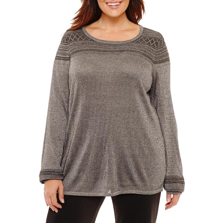 Liz Claiborne Textured Metallic Sweater- Plus