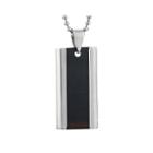 Mens Two-tone Stainless Steel Dog Tag Pendant Necklace With Wooden Inlay
