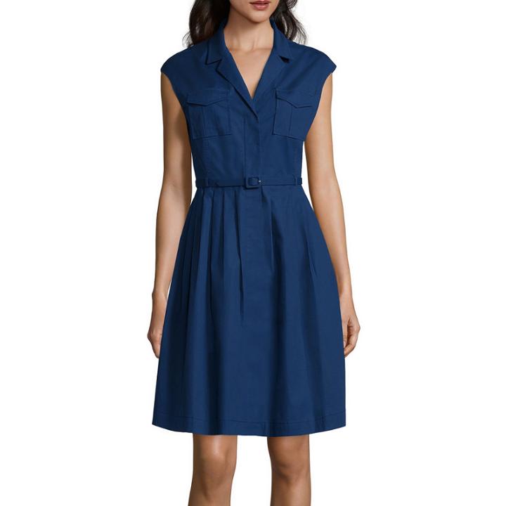 Liz Claiborne Sleeveless Belted Patch Pocket Shirtdress