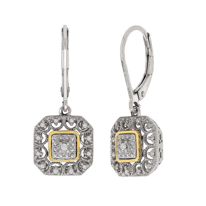 1/10 Ct. T.w. White Diamond 14k Gold Sterling Silver Drop Earrings