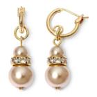 Vieste Gold-tone Pearlized Glass Bead Hoop Earrings