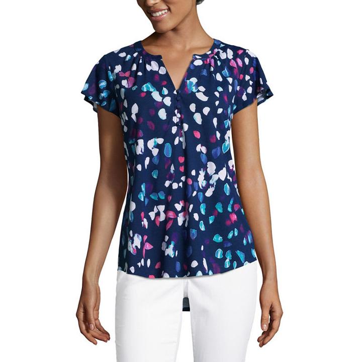 Liz Claiborne Short Flutter Sleeve Henley T-shirt