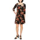 Perceptions 3/4 Sleeve Velvet Floral Fit & Flare Dress