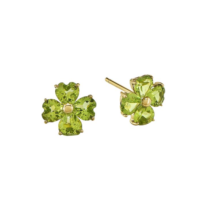 Genuine Peridot 14k Yellow Gold Heart-shaped Flower Earrings