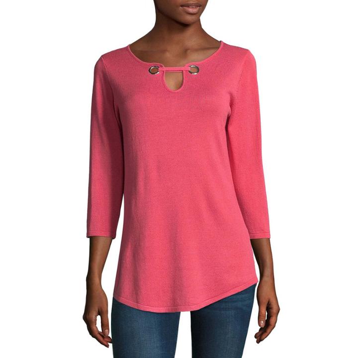 Isela 3/4 Sleeve Grommet Knit Tunic Top