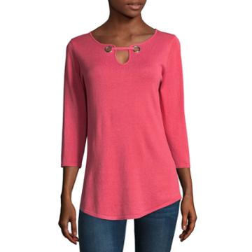 Isela 3/4 Sleeve Grommet Knit Tunic Top