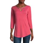 Isela 3/4 Sleeve Grommet Knit Tunic Top