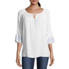 Como Blu 3/4 Sleeve Scoop Neck Woven Embroidered Blouse