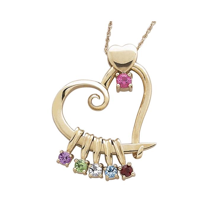 Personalized Mom Birthstone Heart 14k Yellow Gold Over Silver Slider Pendant Necklace