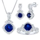 Womens Blue Sapphire Sterling Silver Jewelry Set