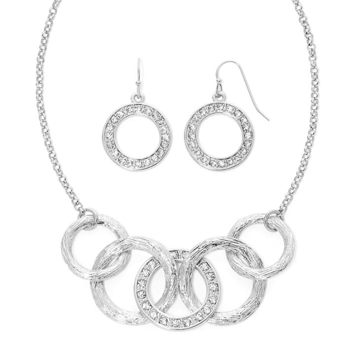 Liz Claiborne Silver-tone Circle Necklace And Earring Set