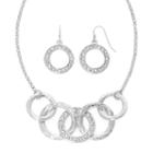 Liz Claiborne Silver-tone Circle Necklace And Earring Set