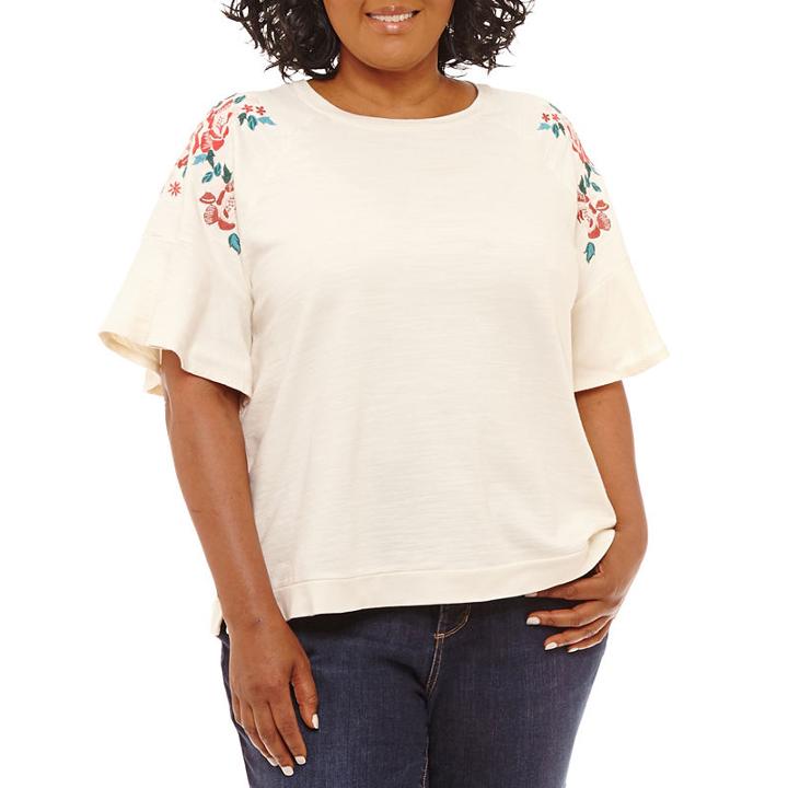 St. John's Bay Embroidered Flutter Sleeve Sweatshirt - Plus