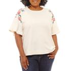St. John's Bay Embroidered Flutter Sleeve Sweatshirt - Plus