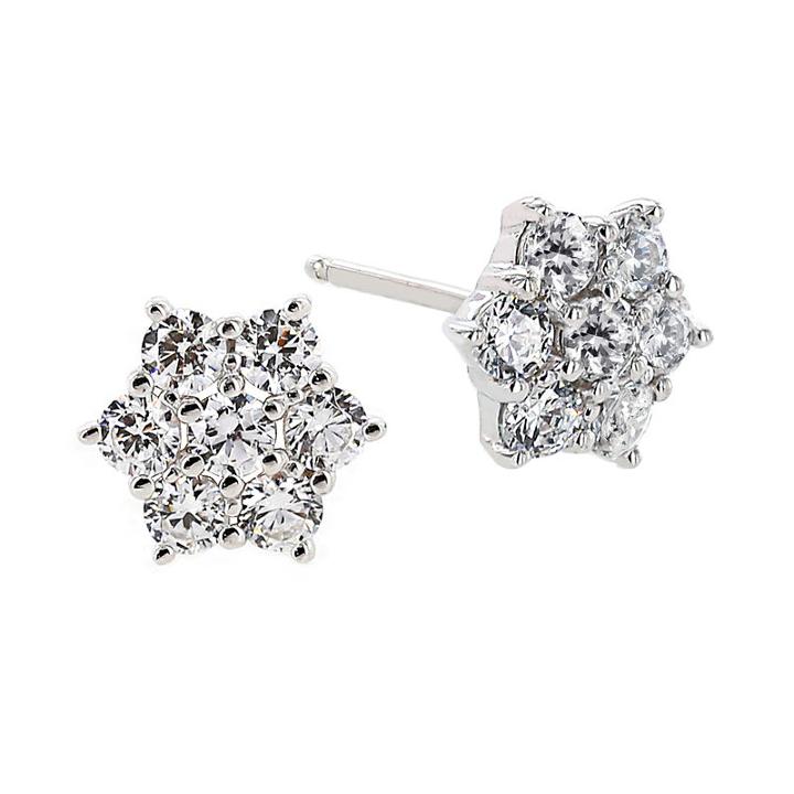 Diamonart Cubic Zirconia Sterling Silver Flower Stud Earrings