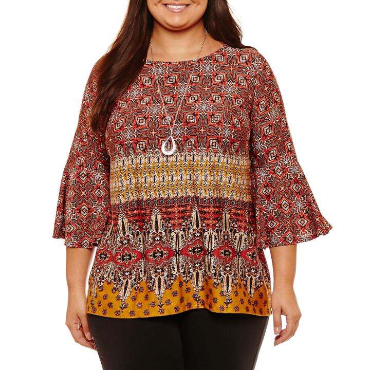 Alyx 3/4 Sleeve Crew Neck Knit Blouse-plus