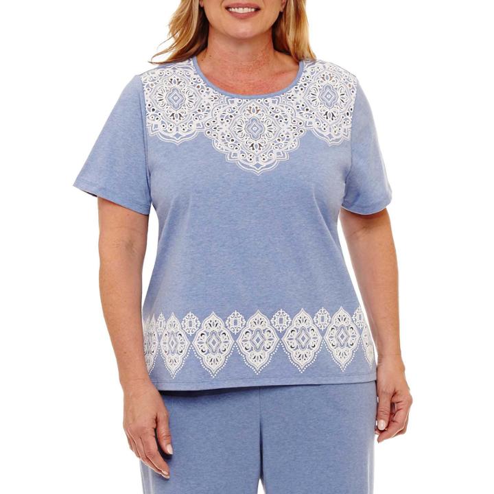 Alfred Dunner Long Weekend Lace Top Border T-shirt- Plus