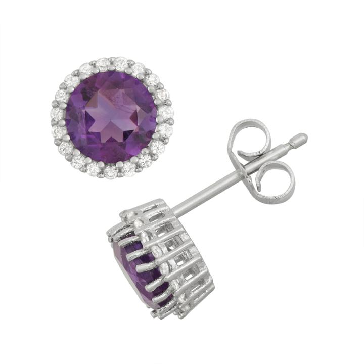 Genuine Amethyst & Lab-created White Sapphire Sterling Silver Earrings