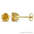 Laura Ashley Round Yellow Citrine 18k Gold Over Silver Stud Earrings