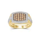 Mens 1 Ct. T.w. White And Color-enhanced Champagne Diamond Two-tone 10k Yellow Gold Ring