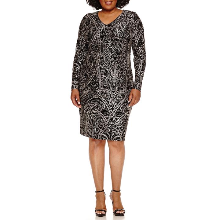 Blu Sage Long Sleeve Embellished Sheath Dress-plus
