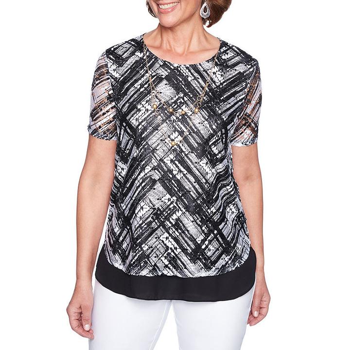 Alfred Dunner Barcelona Short Sleeve Round Neck Abstract T-shirt-womens