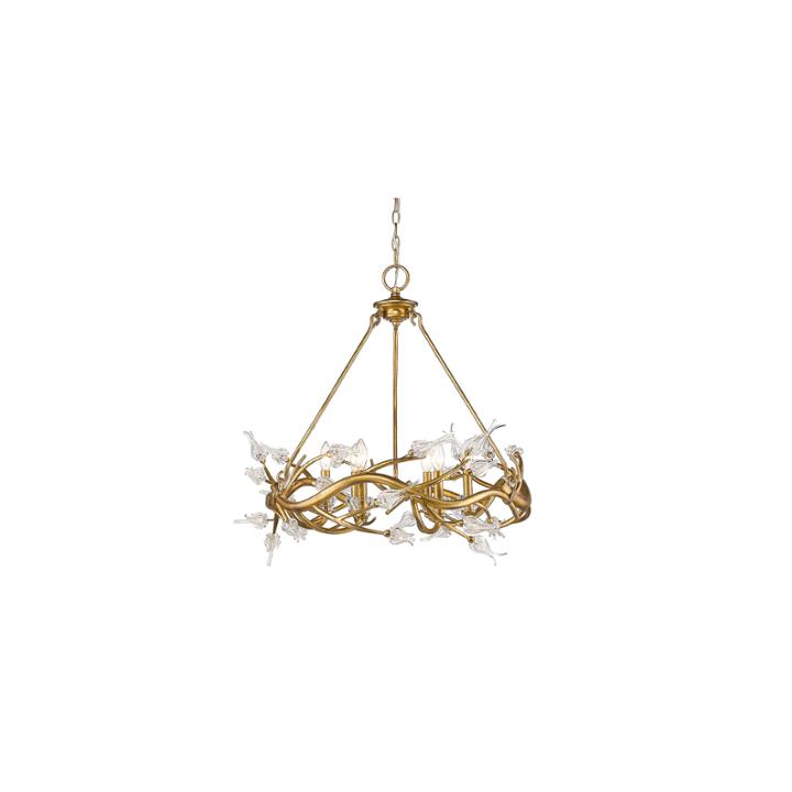 Aiyana 6-light Chandelier In Gold Leaf With Clearglass Flowers
