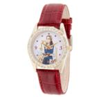 Disney Beauty And The Beast Womens Red Strap Watch-wds000315