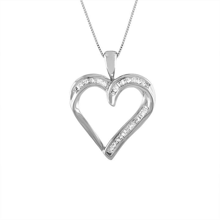 Womens 1/5 Ct. T.w. Genuine White Diamond 10k White Gold Heart Pendant Necklace