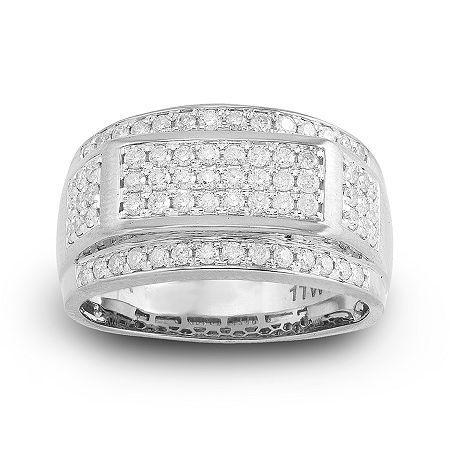 Mens 1 Ct. T.w. Diamond 10k White Gold Frame Ring