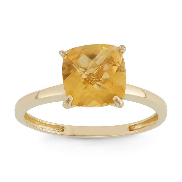 Womens Citrine Orange 10k Gold Square Cocktail Ring