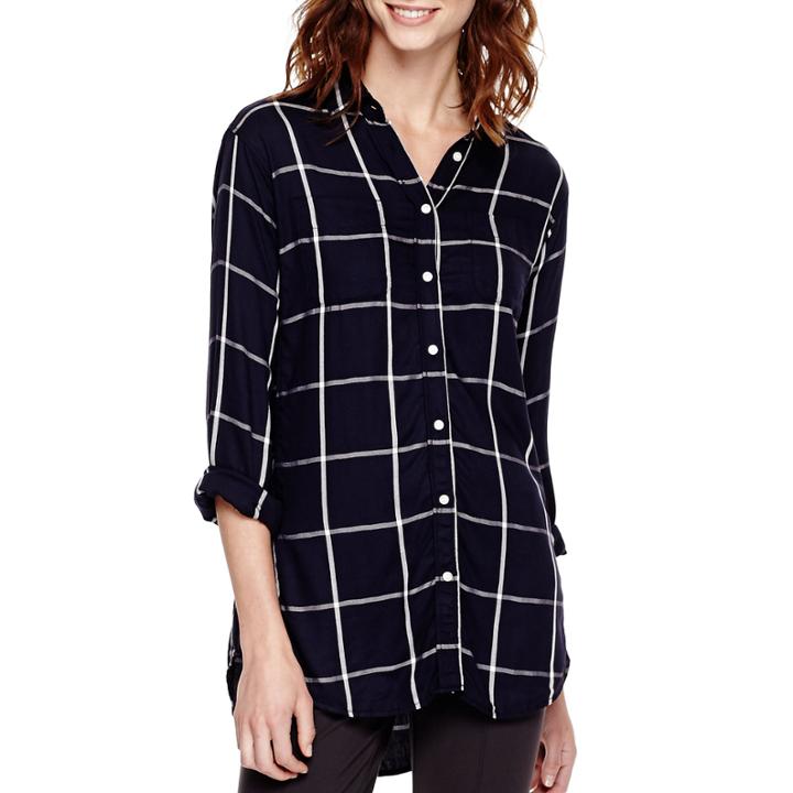Stylus&trade; Long-sleeve High-low Plaid Tunic