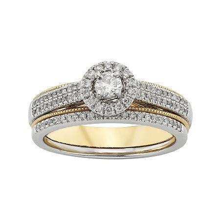 1/2 Ct. T.w. Diamond 10k Two-tone Gold Milgrain Bridal Ring Set
