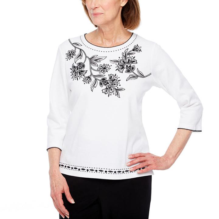 Alfred Dunner Upper East Side 3/4 Sleeve Crew Neck Floral T-shirt-womens Petites