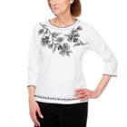 Alfred Dunner Upper East Side 3/4 Sleeve Crew Neck Floral T-shirt-womens Petites