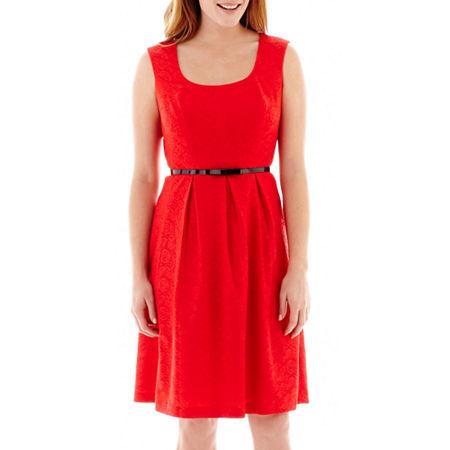 Black Label By Evan-picone Sleeveless Belted Fit-and-flare Dress