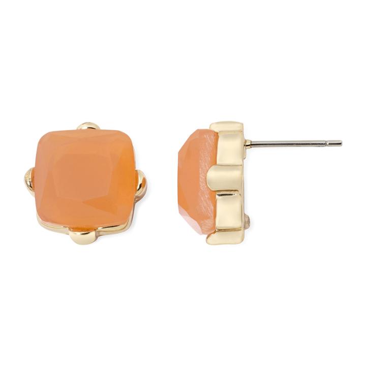 Liz Claiborne Peach Stone Gold-tone Button Earrings