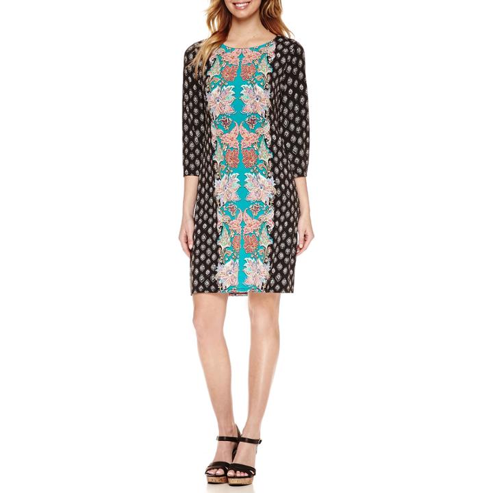 Nicole By Nicole Miller 3/4 Sleeve Bordered Shift Dress