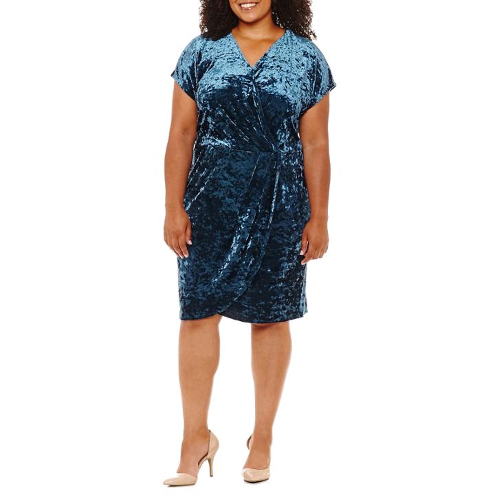 London Times Short Sleeve Wrap Dress-plus