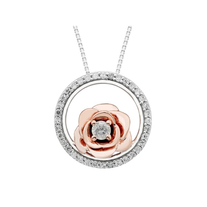 Enchanted By Disney Womens 1/5 Ct. T.w. White Diamond Sterling Silver Pendant Necklace